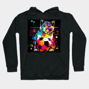 Soccer Cat - Soccer Futball Football - Graphiti Art Graphic Paint Hoodie